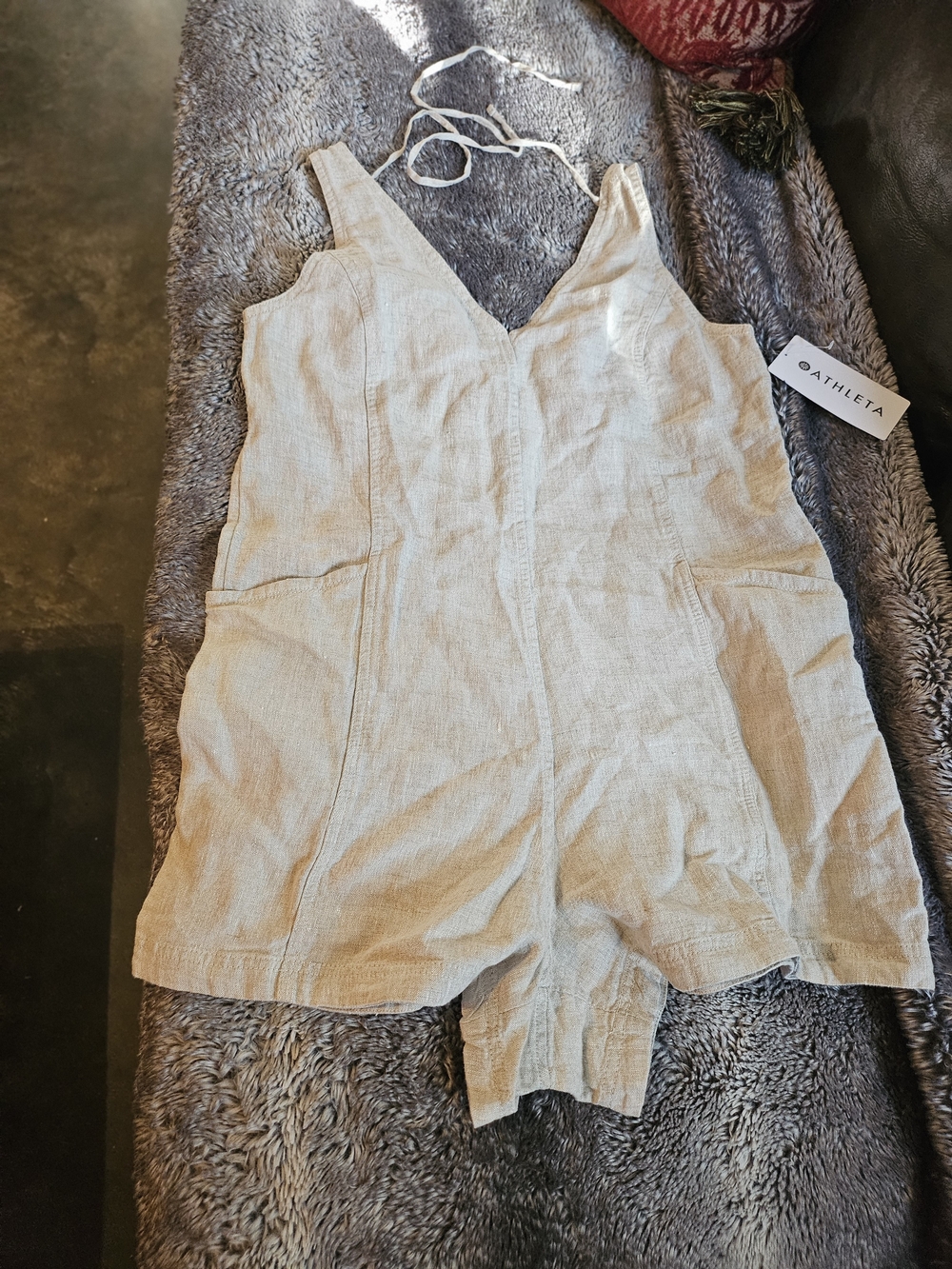Athleta Natural Retreal Linen Romper Short Suit S